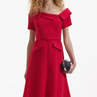 Red Tailored Crepe Midi Dress