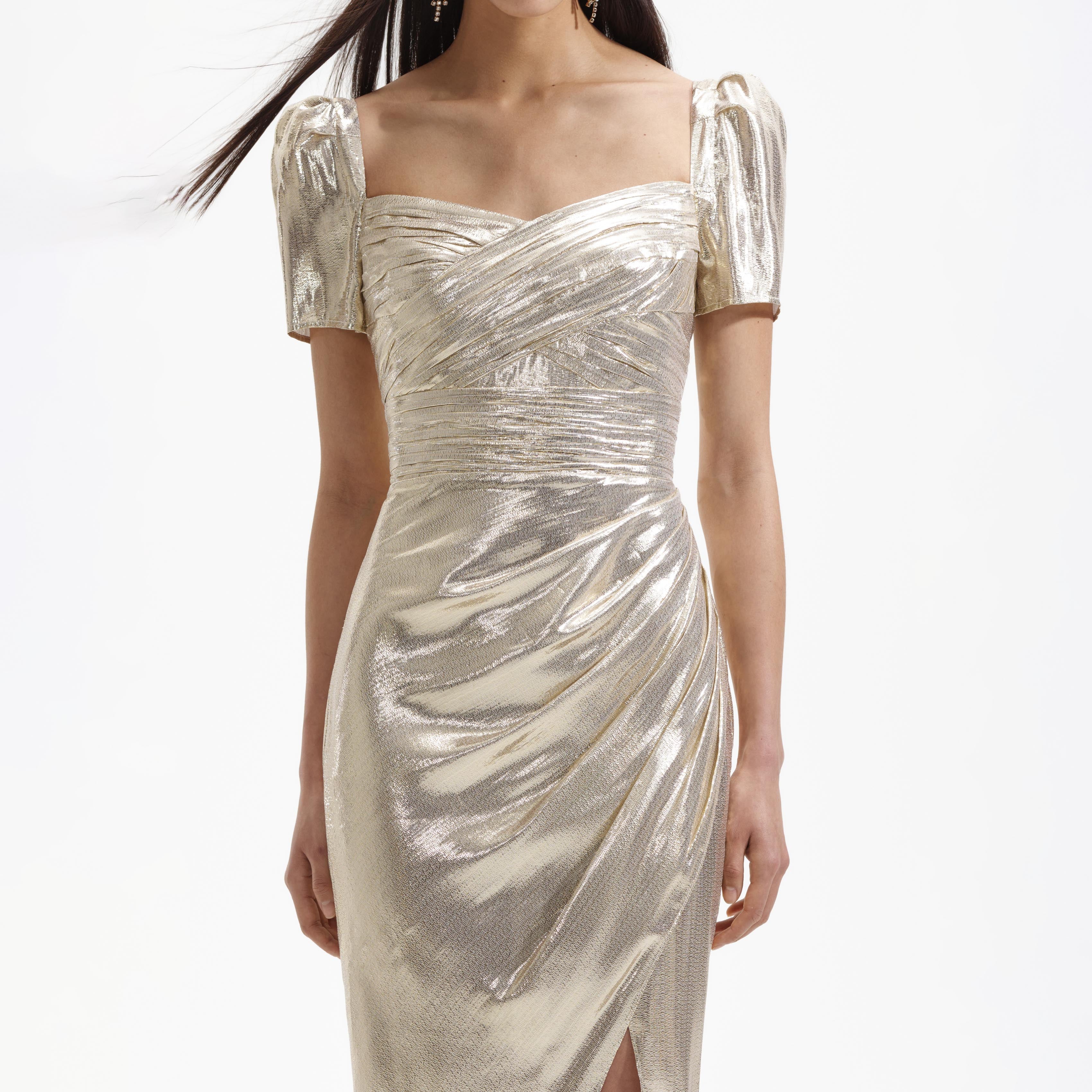 Metallic gold midi clearance dress