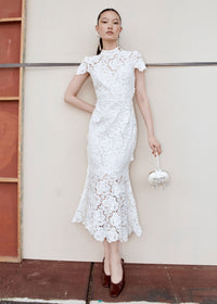 White Flower Lace Midi Dress