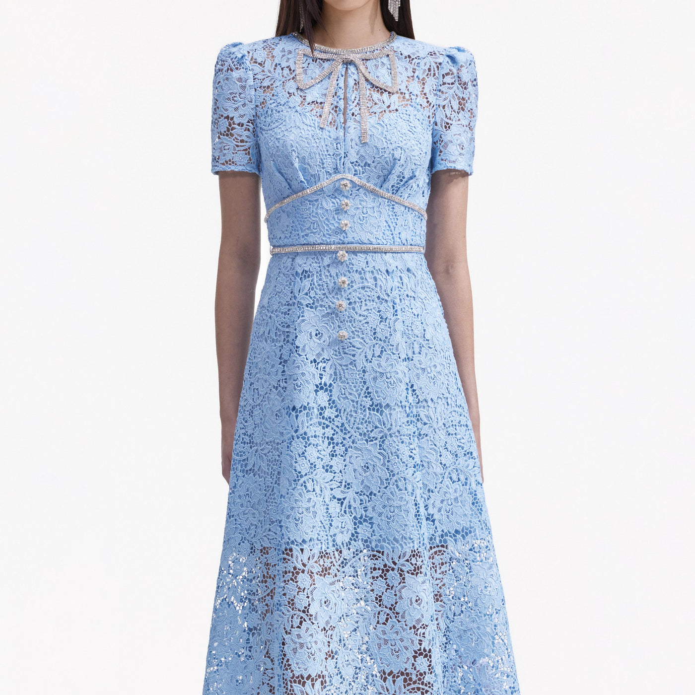 Blue Cord Lace Bow Midi Dress – self-portrait-EU