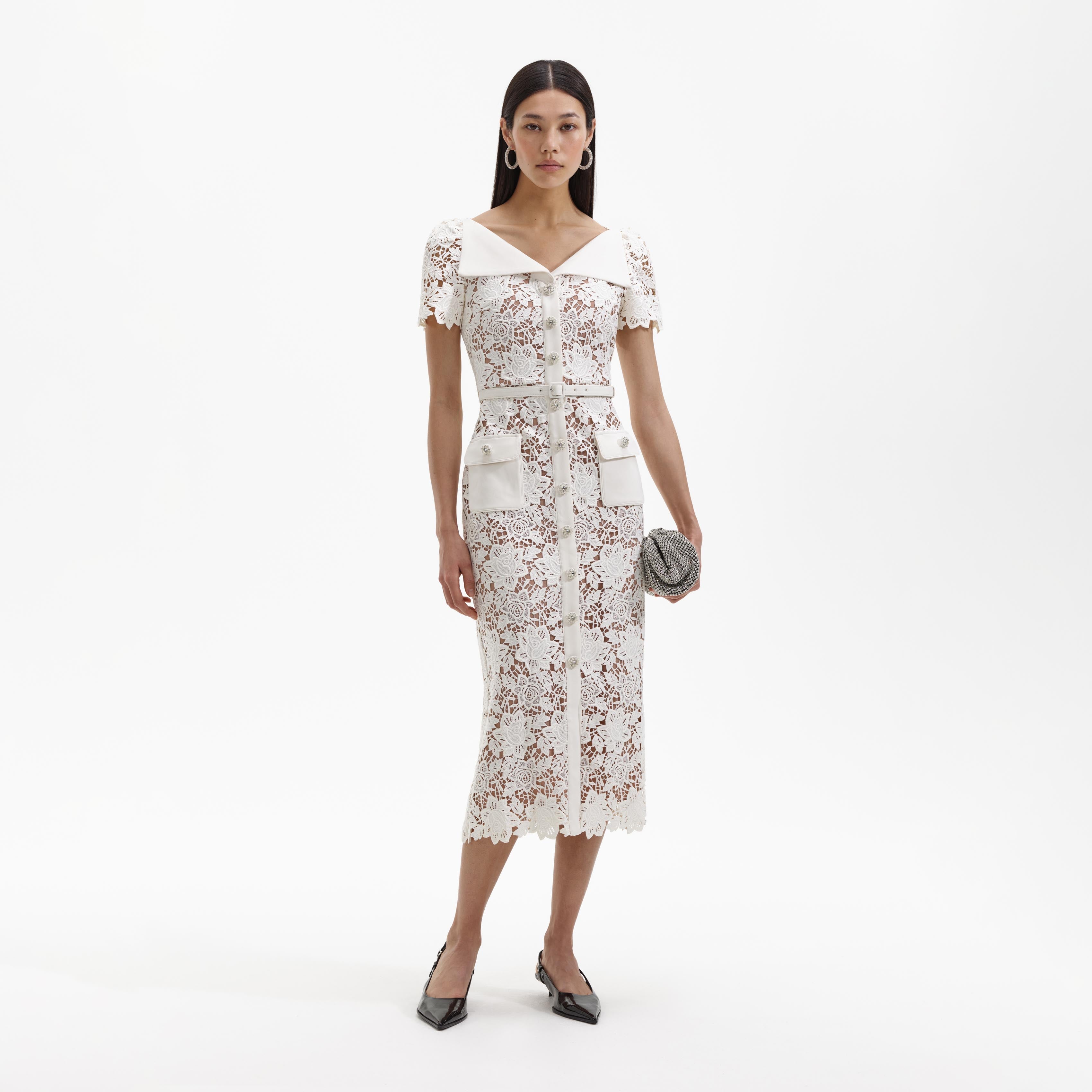 Eldora Lace Midi Dress | Off White