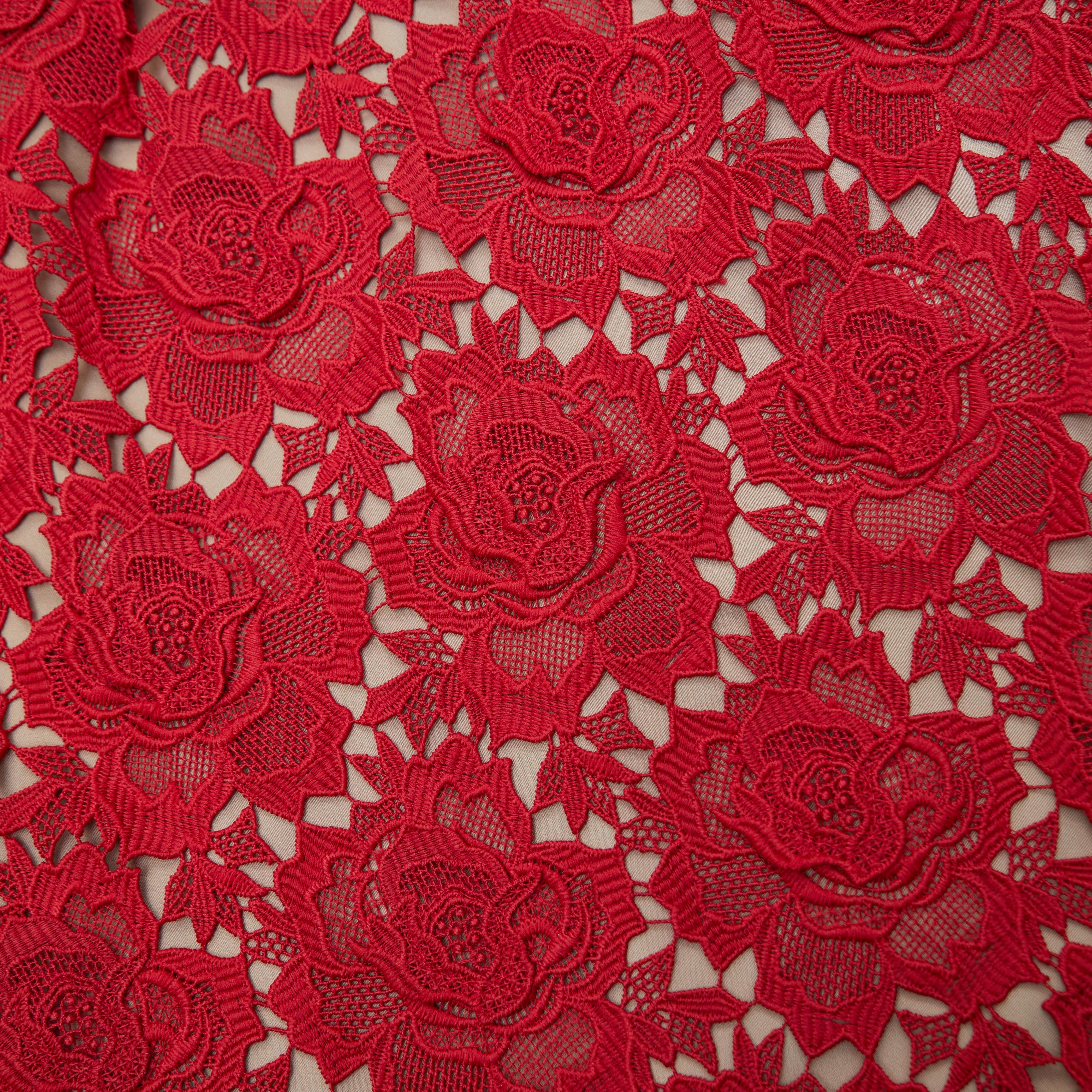 Red Lace Open Neck Midi Dress