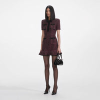 Black And Red Check Knit Mini Dress