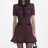 Black And Red Check Knit Mini Dress