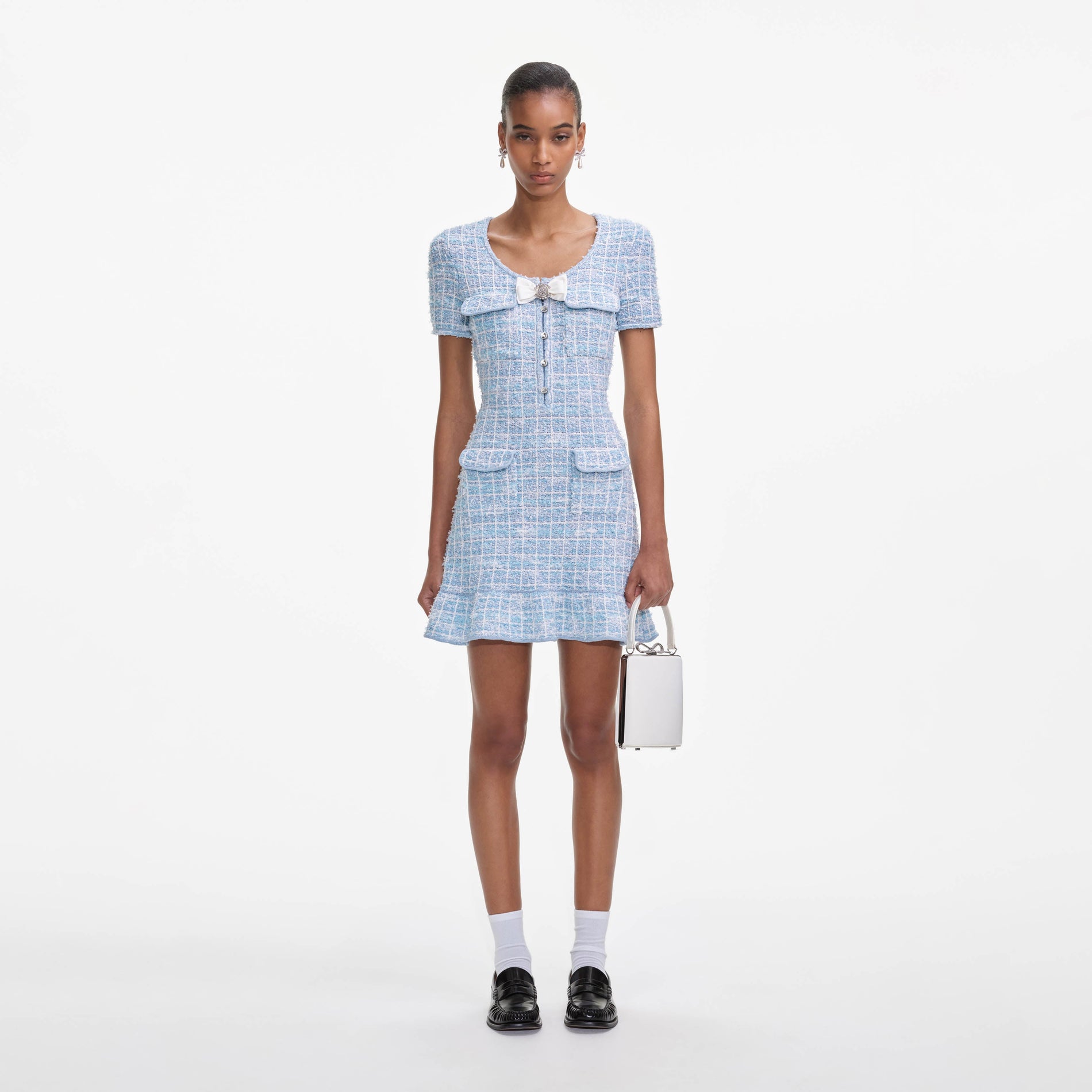 Check Boucle Long Sleeve Mini Dress self-portrait-EU Check Boucle Long Sleeve Mini Dress self-portrait-EU