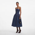 Navy Bandeau Polka Dot Satin Midi Dress