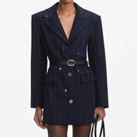 Navy Rhinestone Pinstripe Blazer