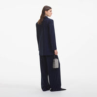 Navy Rhinestone Pinstripe Trousers