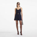 Navy Rhinestone Pinstripe Mini Skirt