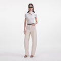Cream Jersey Gathered Top