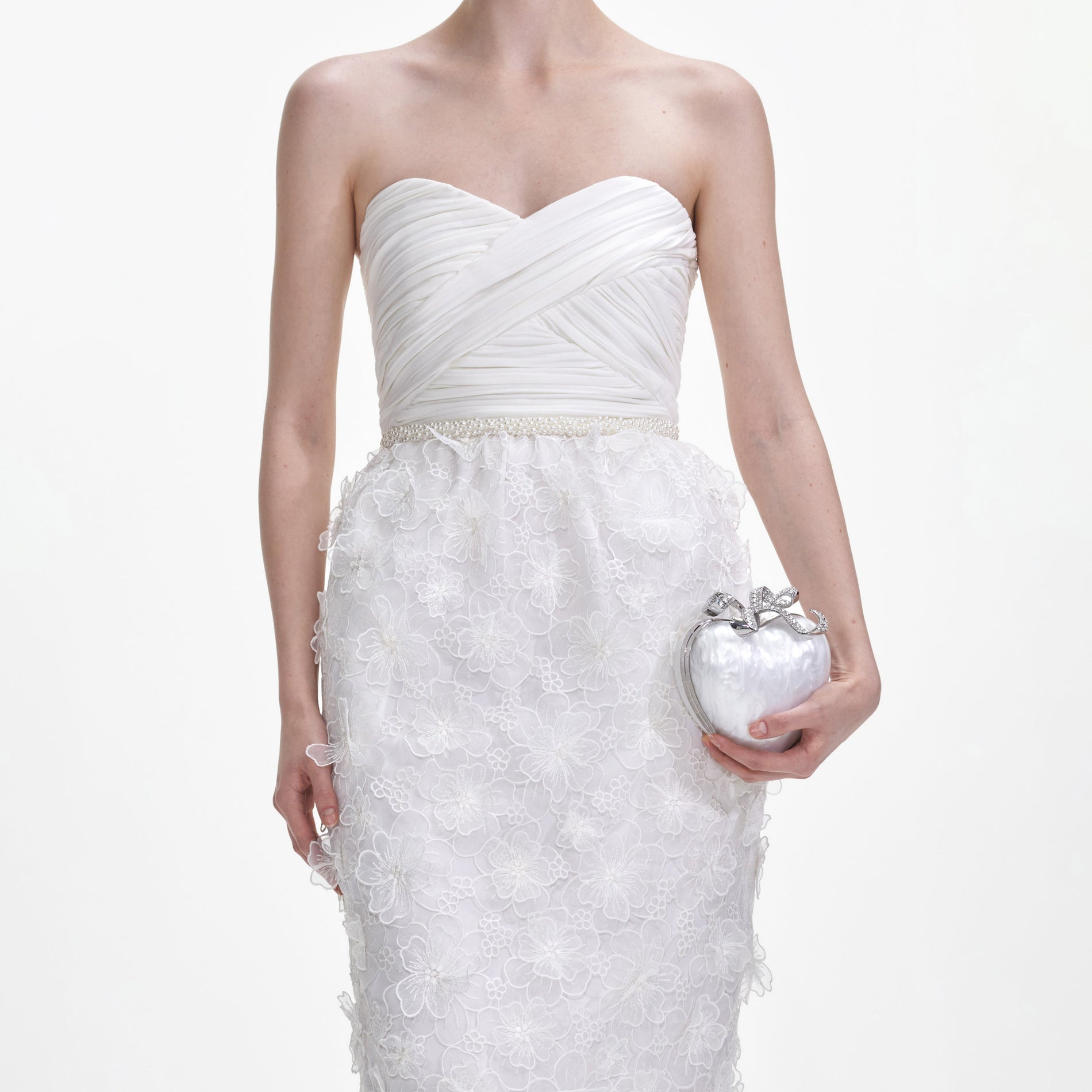 A photo of the White Organza Bandeau Midi Dress