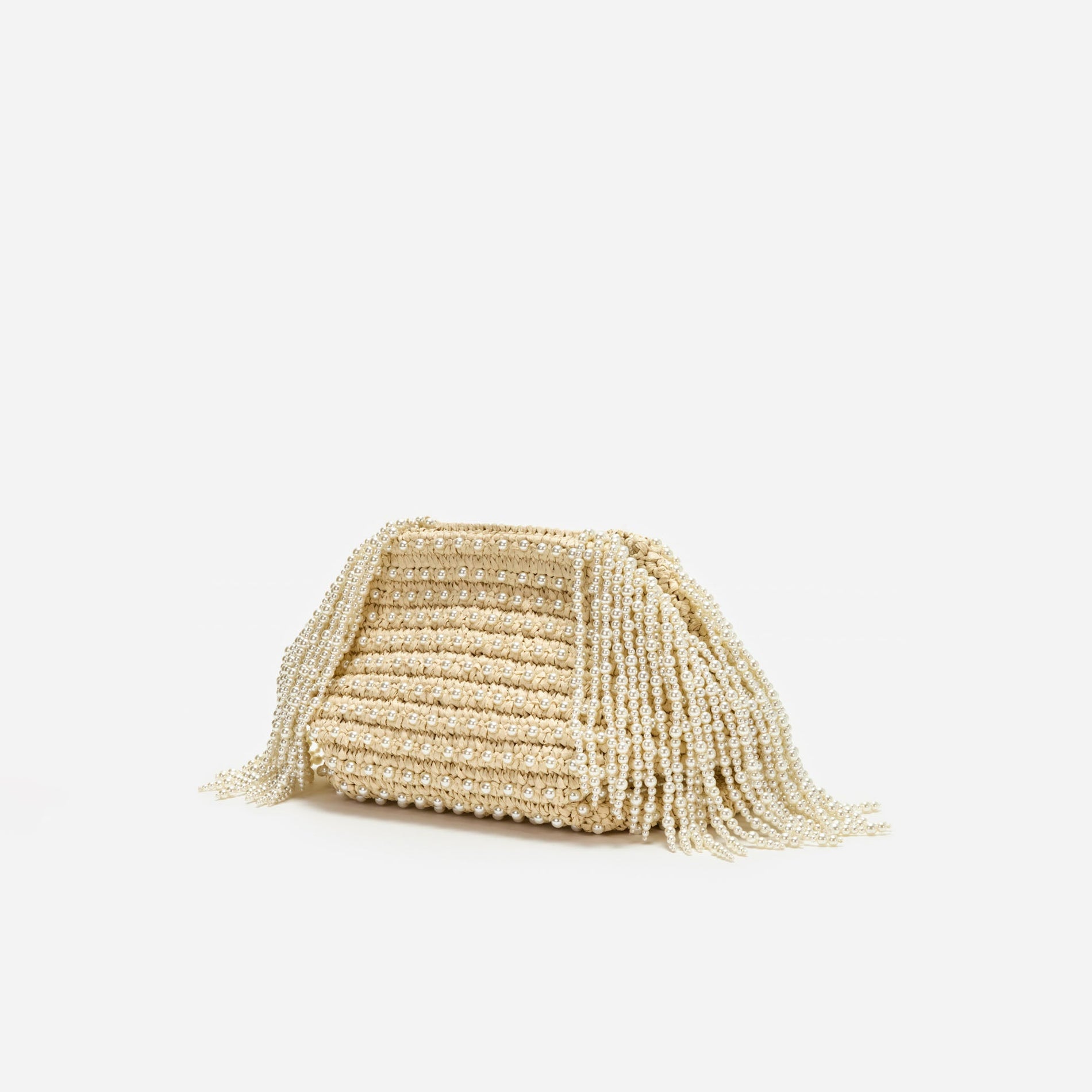 A photo of the Raffia Pearl Fringe Clutch