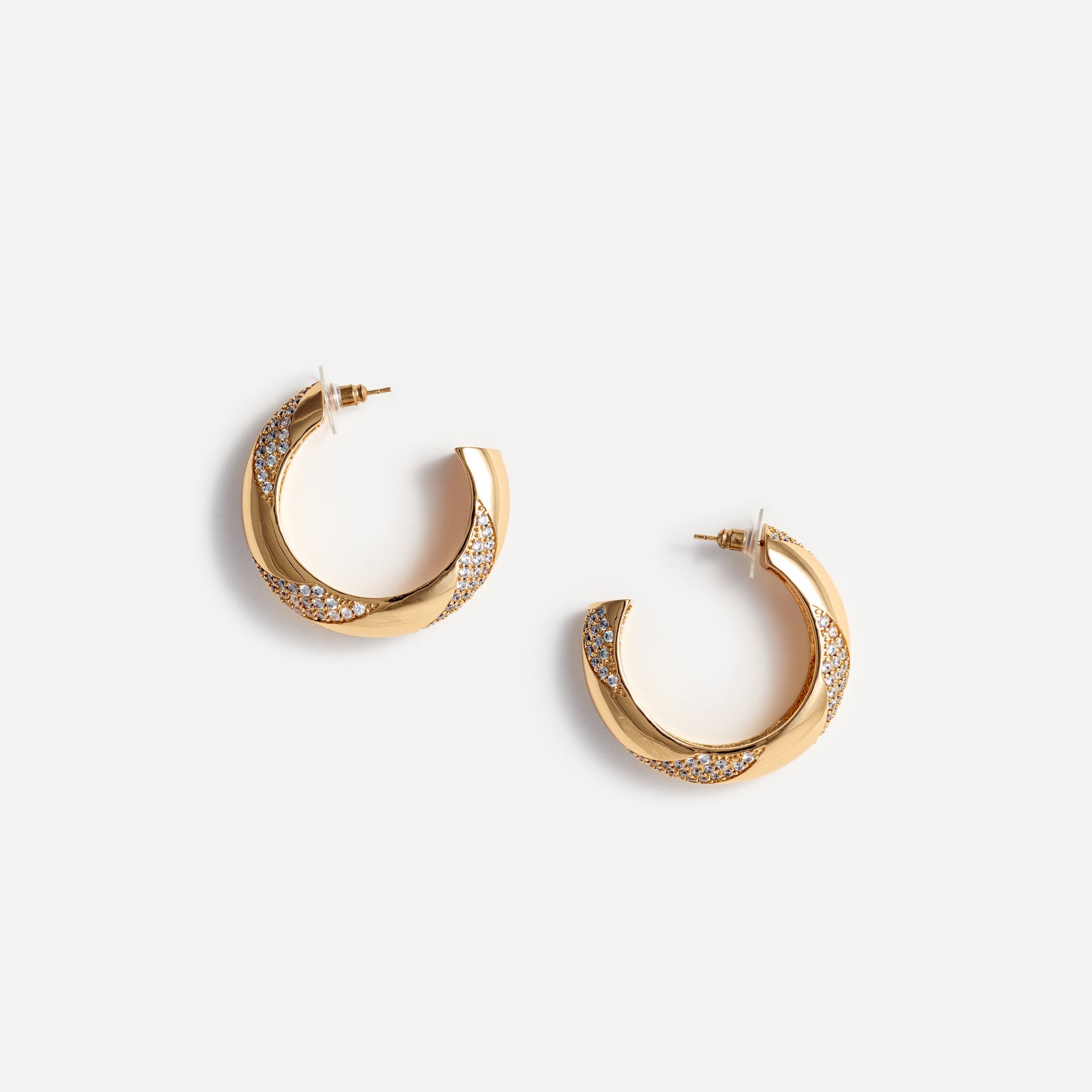 A photo of the Gold And Crystal Hoop Earrings