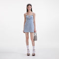 Light Blue Denim Pearl Mini Dress