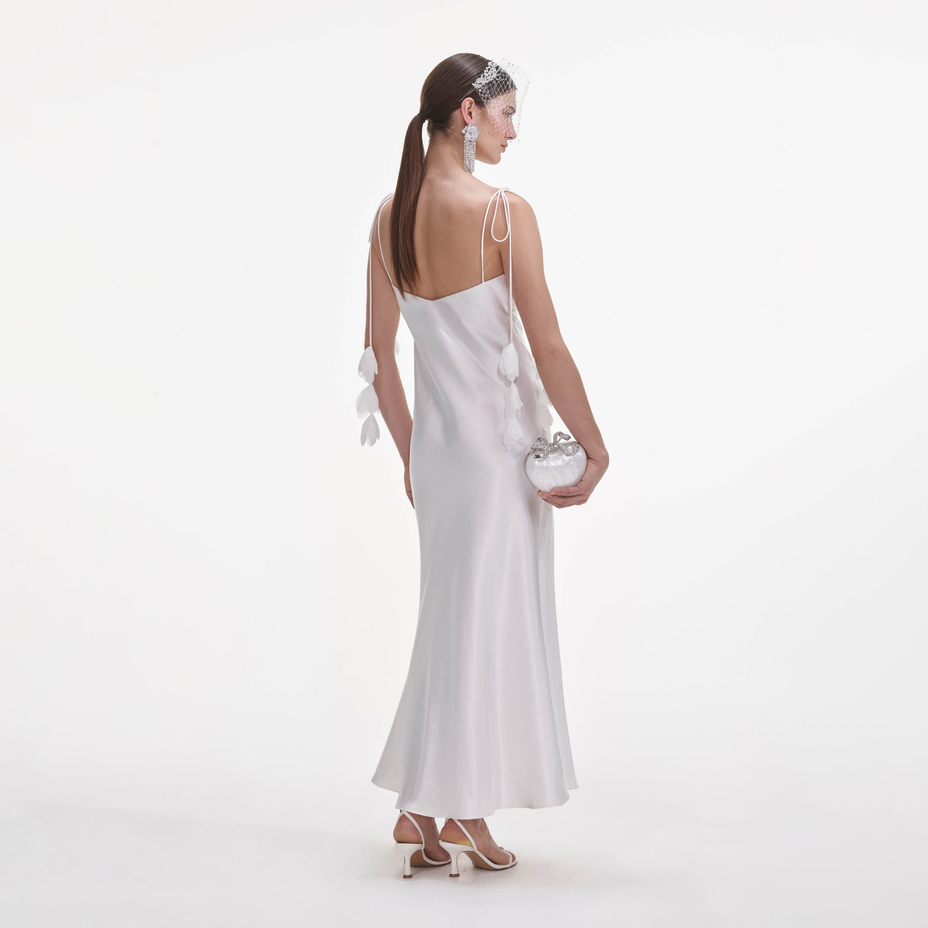 White Satin Flower Midi Dress