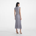 Grey Rhinestone Fishnet Midi Dress