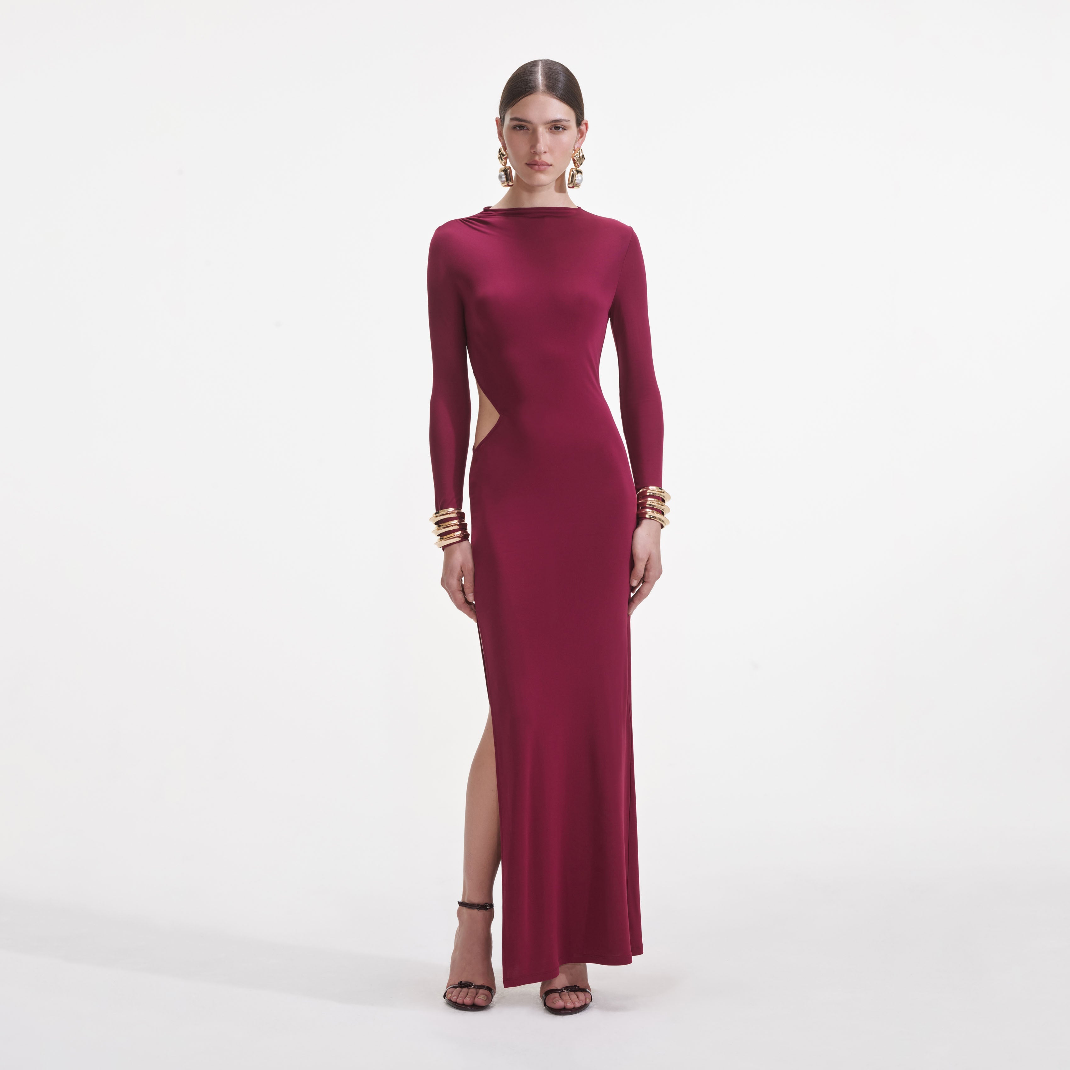 Burgundy Jersey Cut Out Midi Dress