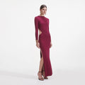 Burgundy Jersey Cut Out Midi Dress