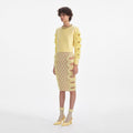 Yellow Lace Cut Out Midi Skirt