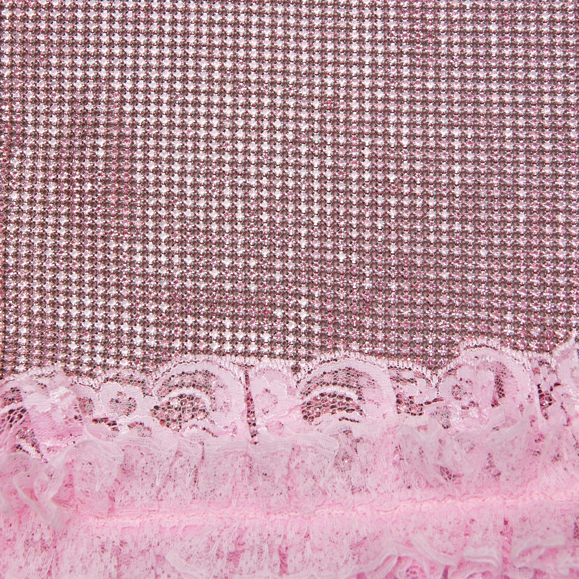 A close up of the fabric for the Pink Crystal Chainmail Mini Skirt