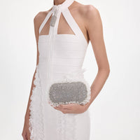 Silver Crystal Lace Detail Clutch