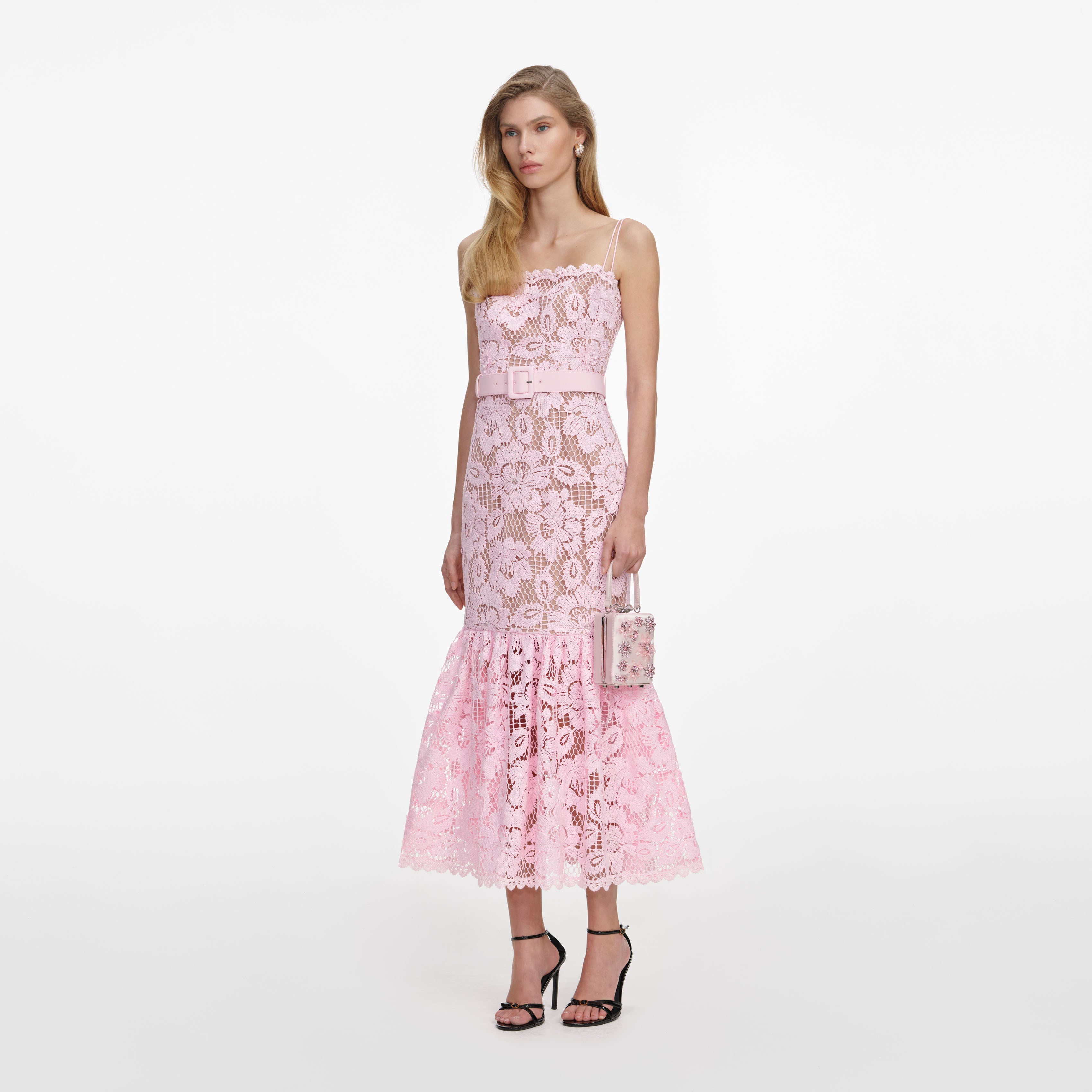 Pink Crochet Lace Midi Dress – self-portrait-EU