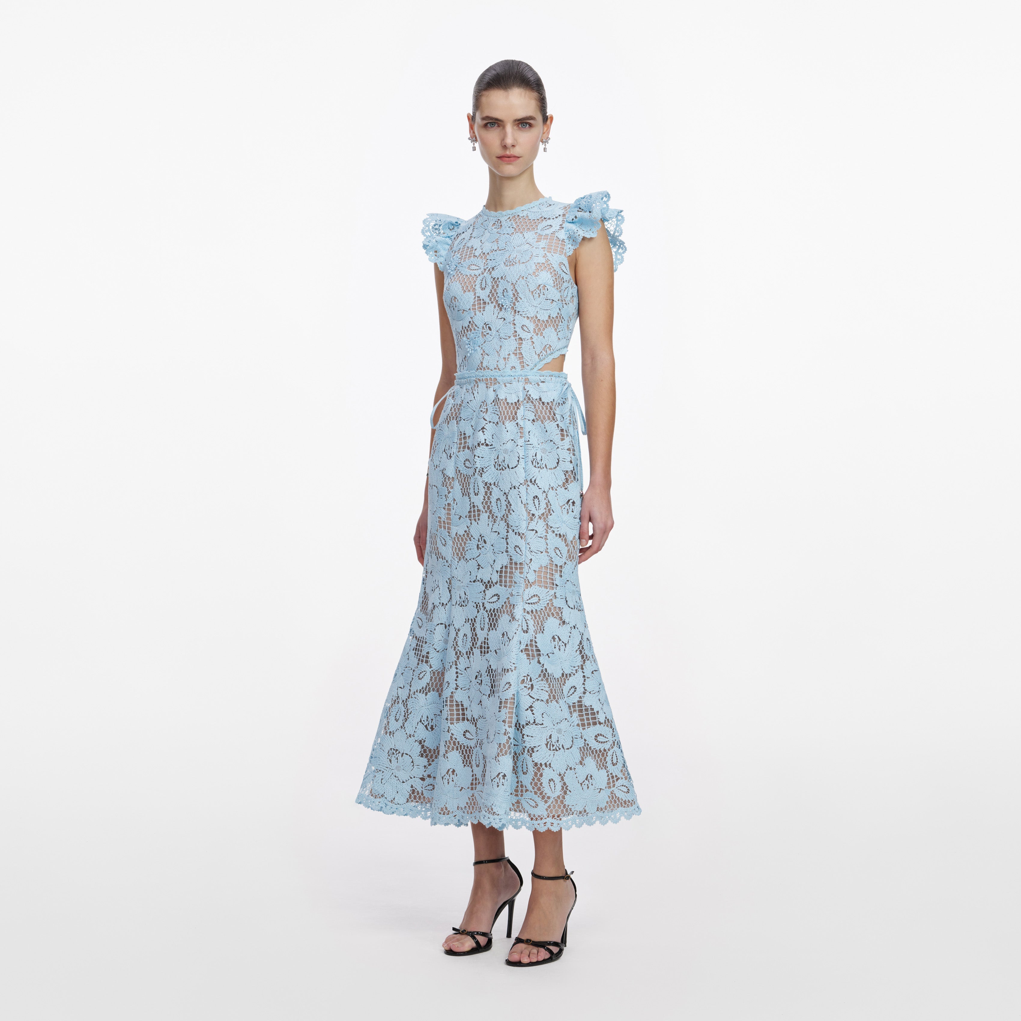 Blue Crochet Lace Midi Dress – self-portrait-EU