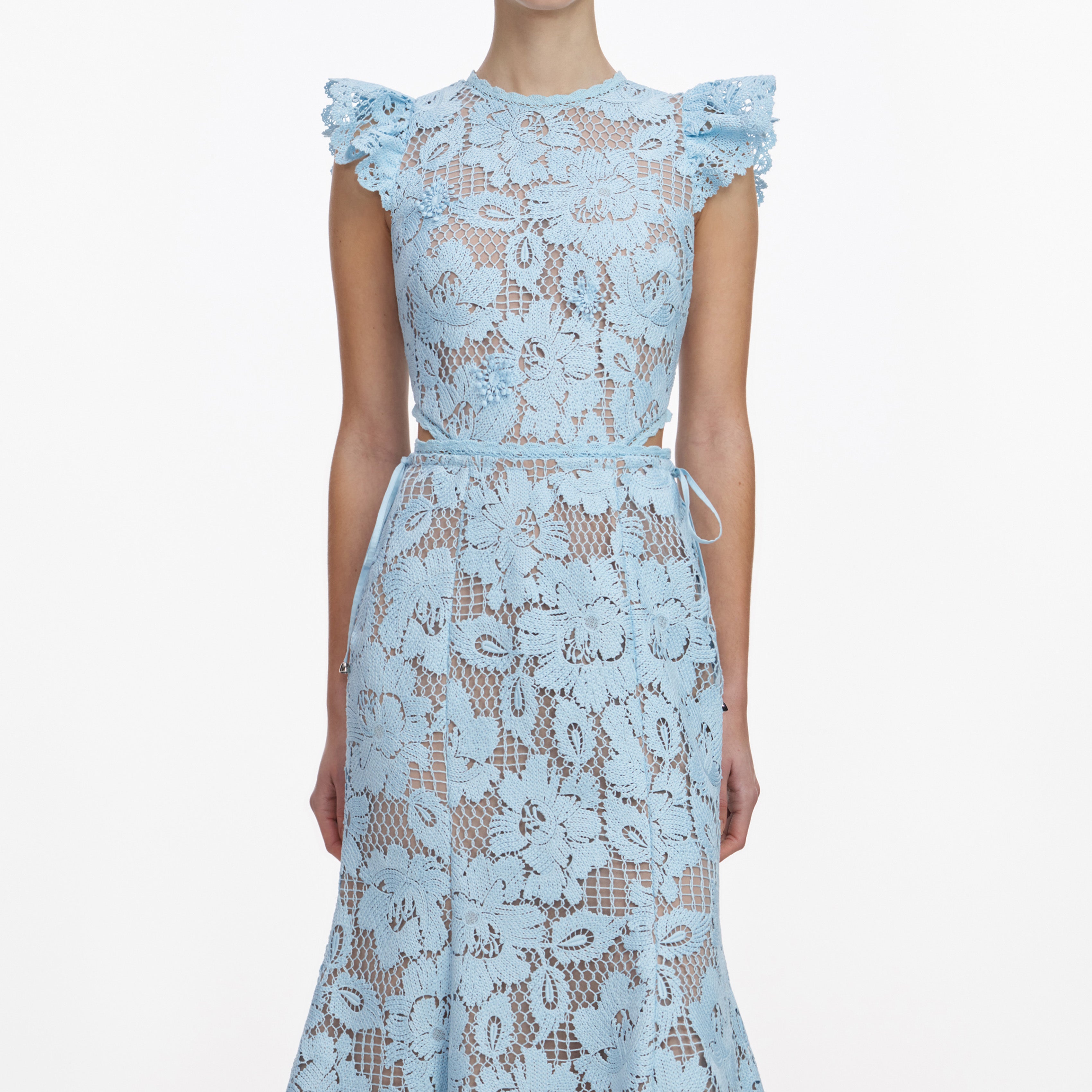 Blue Crochet Lace Midi Dress