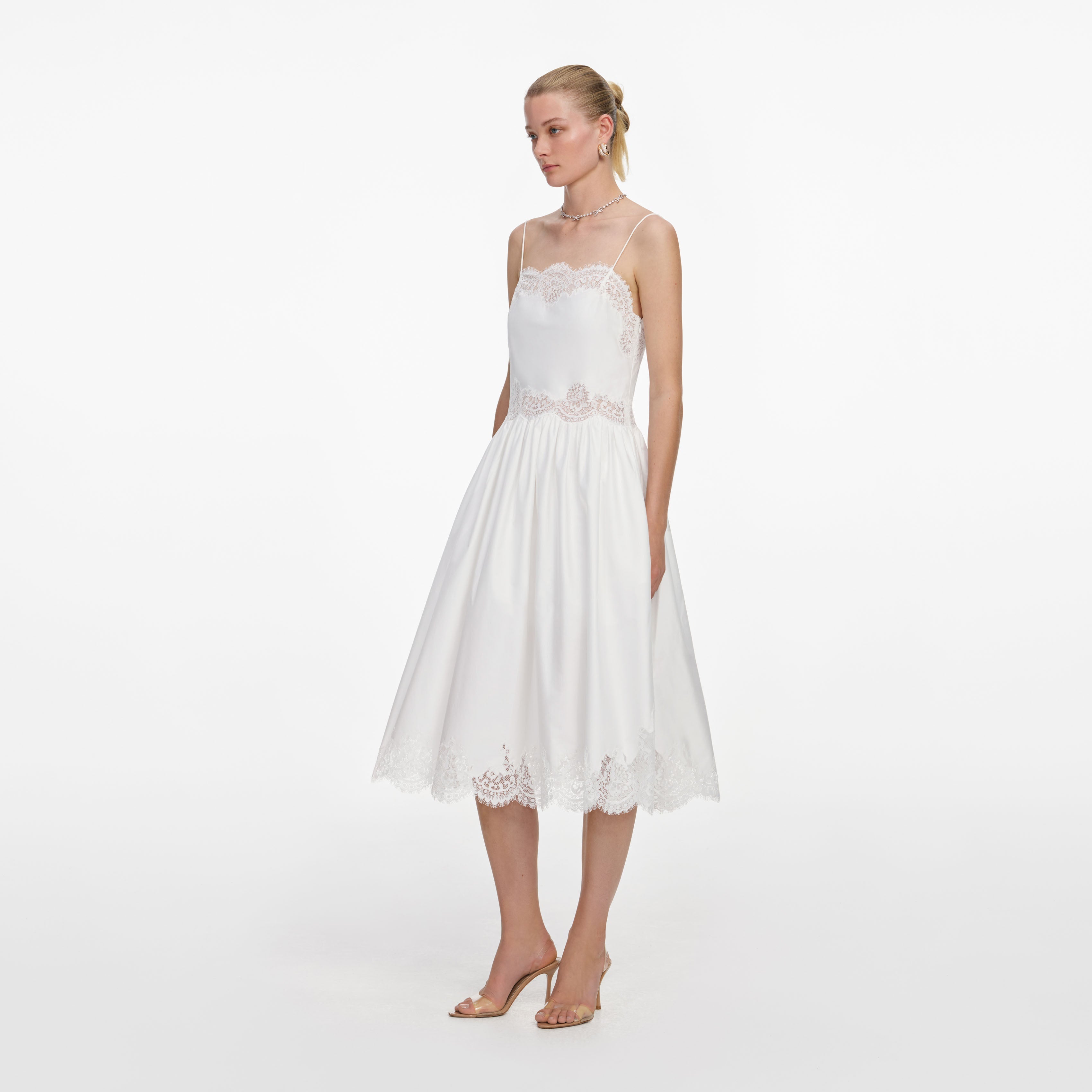 美品 SELF PORTRAIT Cotton Lace Midi Dress White Cotton Lace Trim Midi Dress – self-portrait-EU