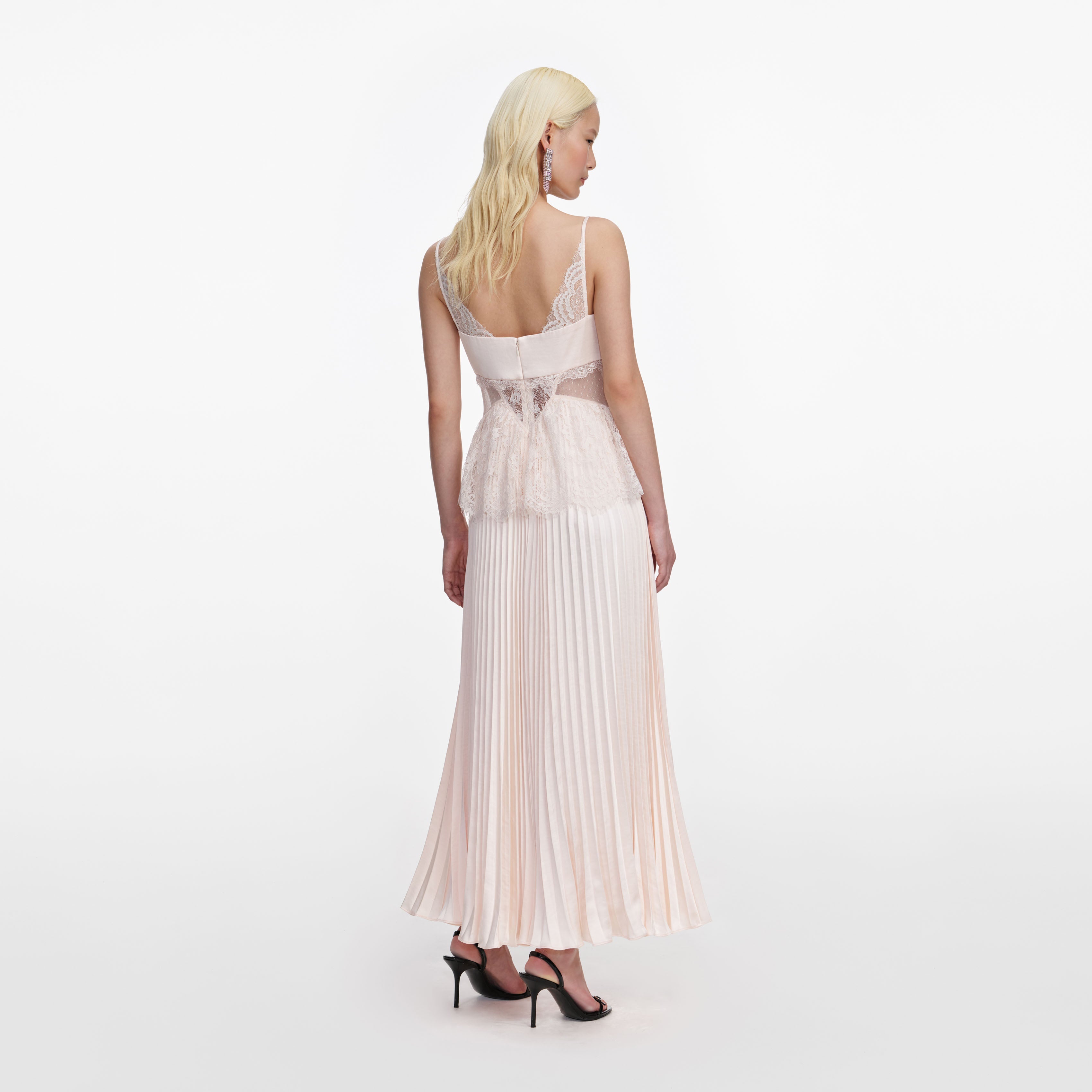 Blush Satin Lace Midi Dress