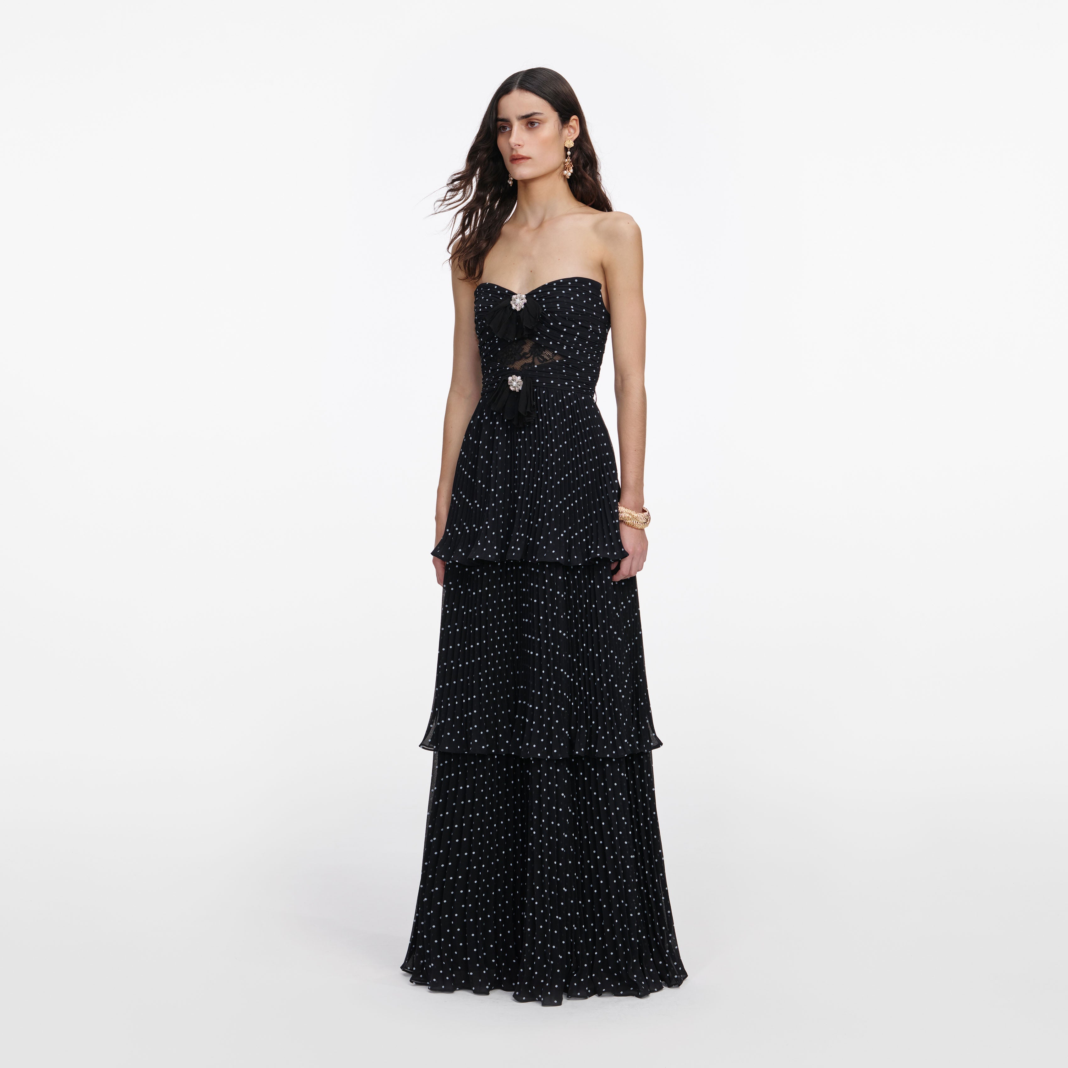 Black Polka Dot Tiered Maxi Dress