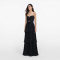Black Polka Dot Tiered Maxi Dress