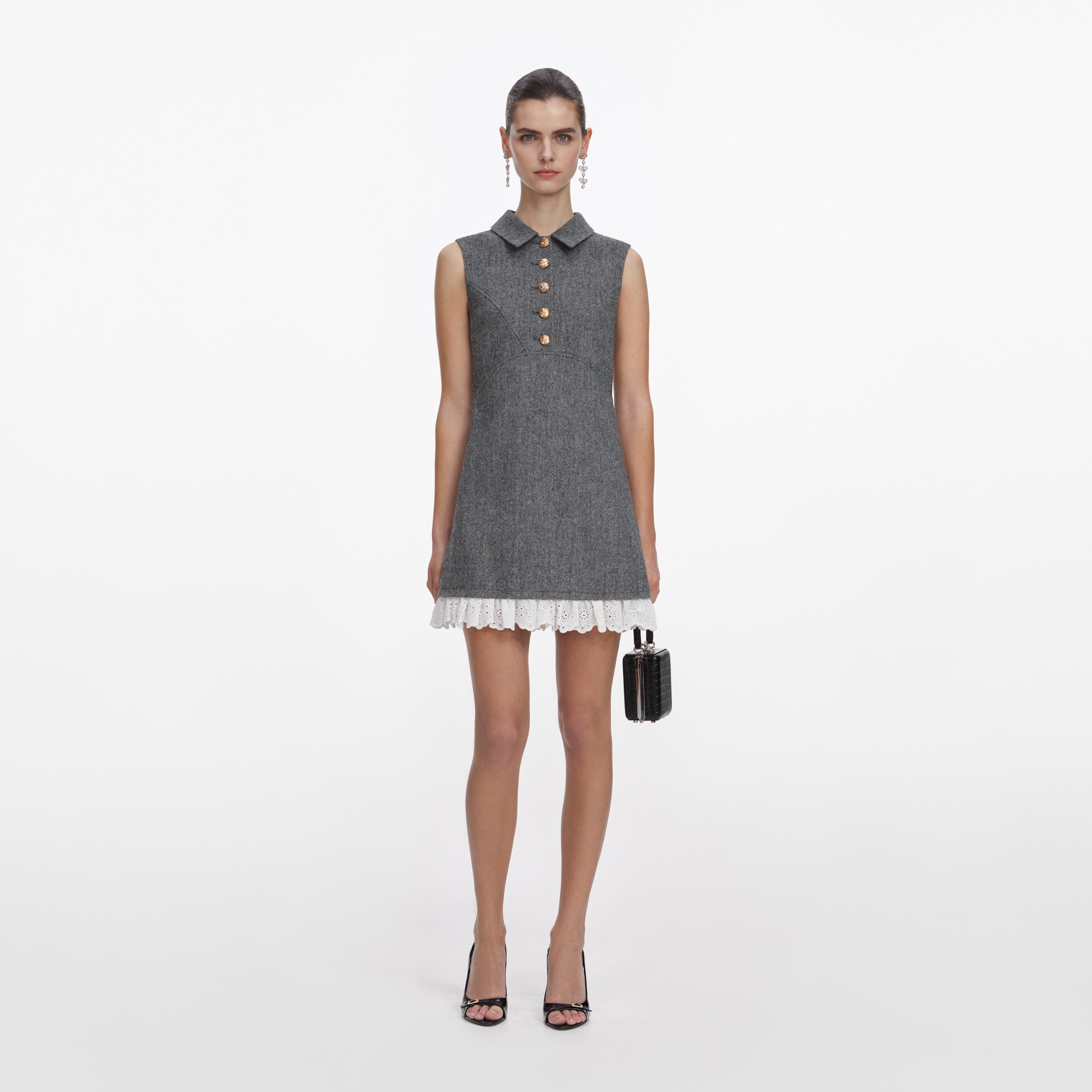 Grey Bandeau Herringbone Mini Dress – self-portrait-EU