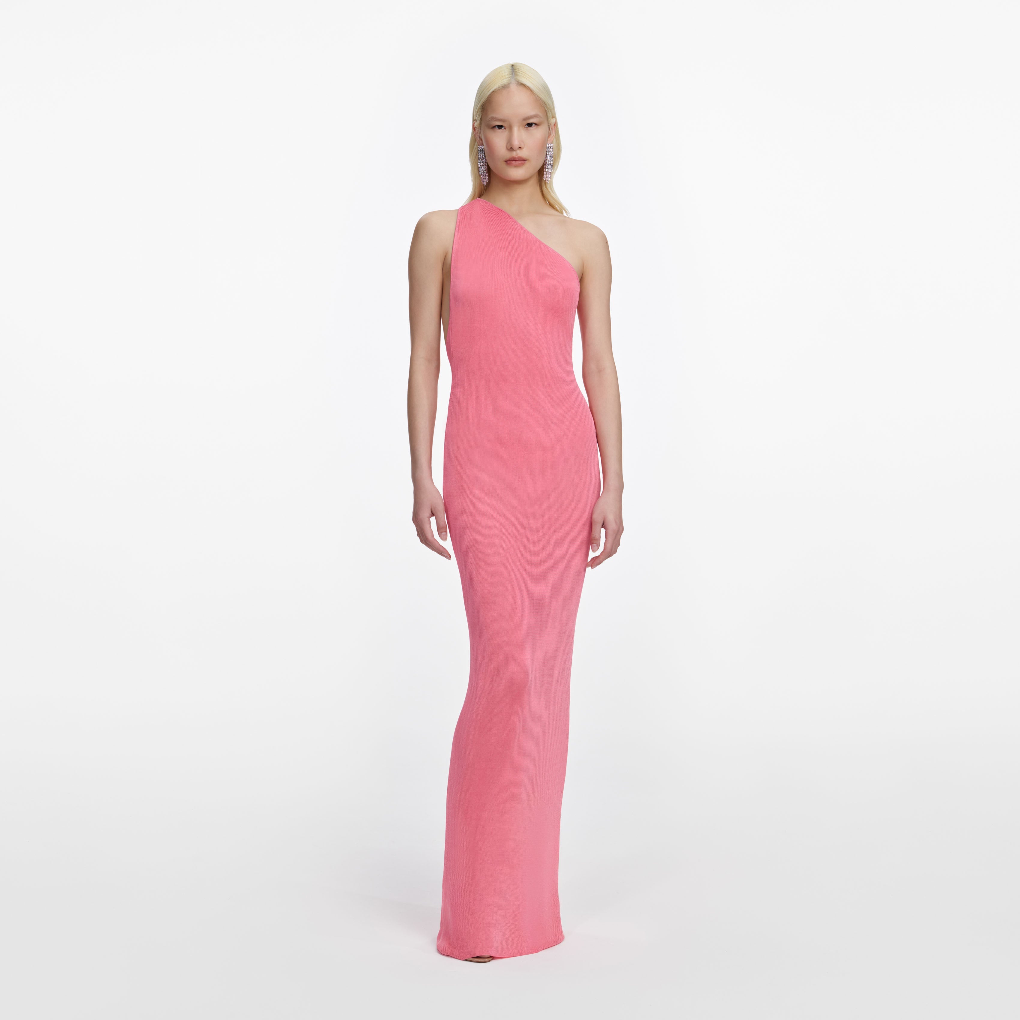 Pink Viscose Knit One Shoulder Maxi Dress