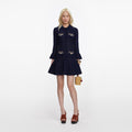 Navy Shell Embellished Knit Mini Dress