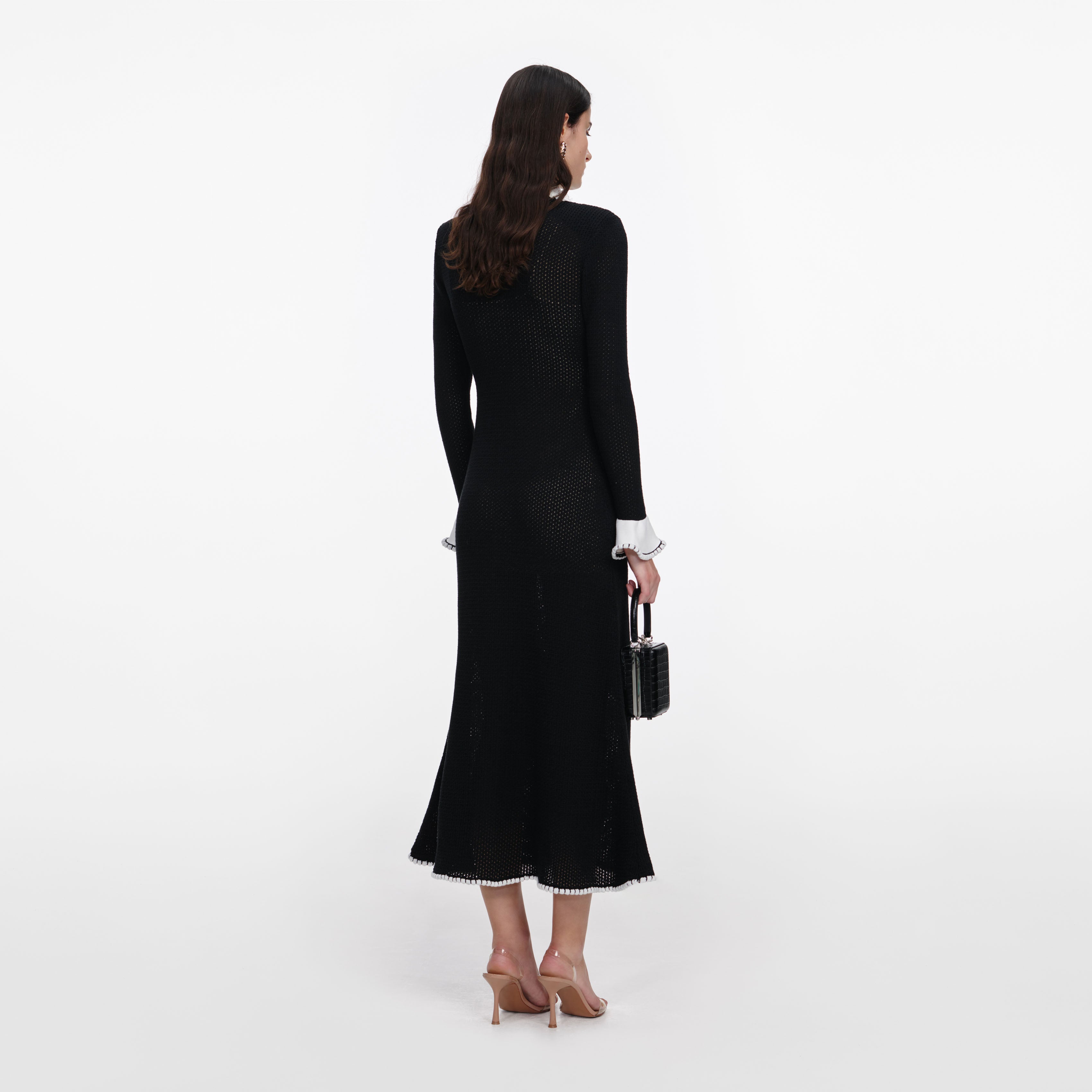 Black Crepe Contrast Frill Midi Dress – self-portrait-EU