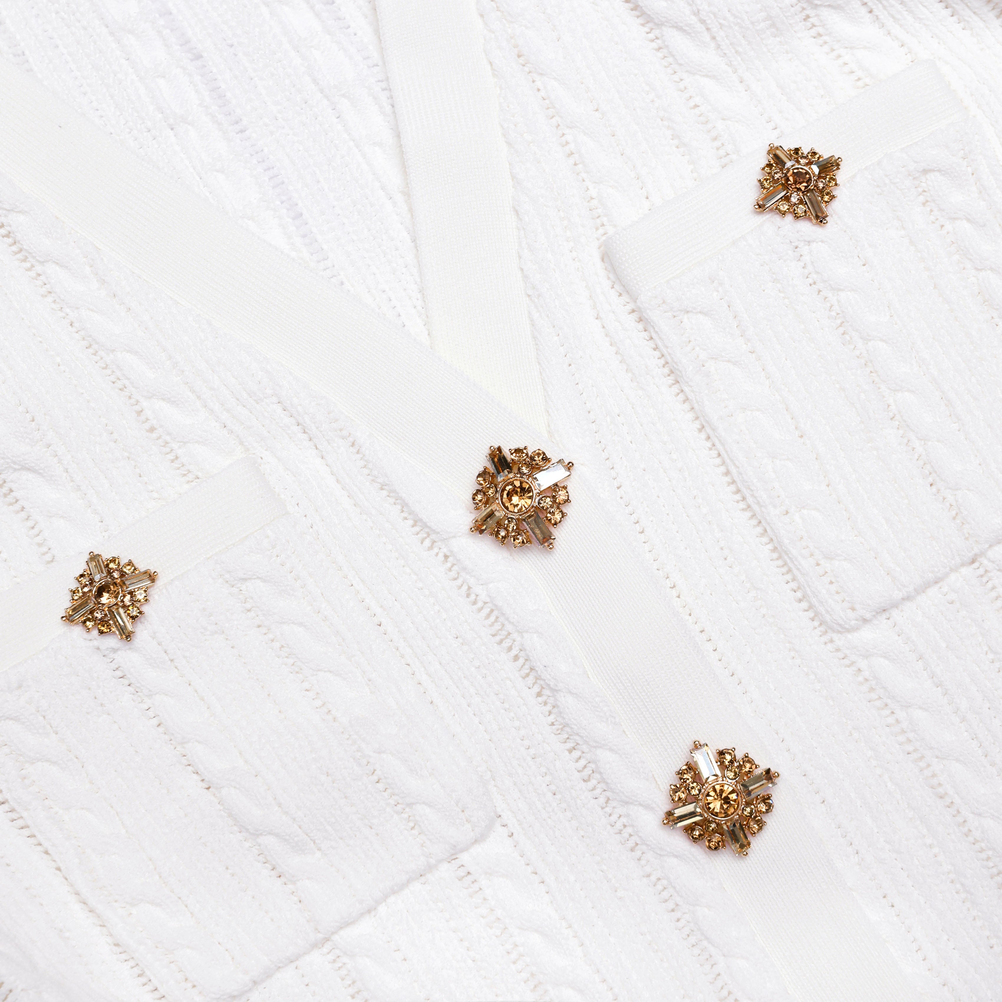 White Pointelle Knit Midi Dress