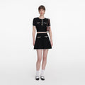 Black Pointelle Knit Mini Skirt