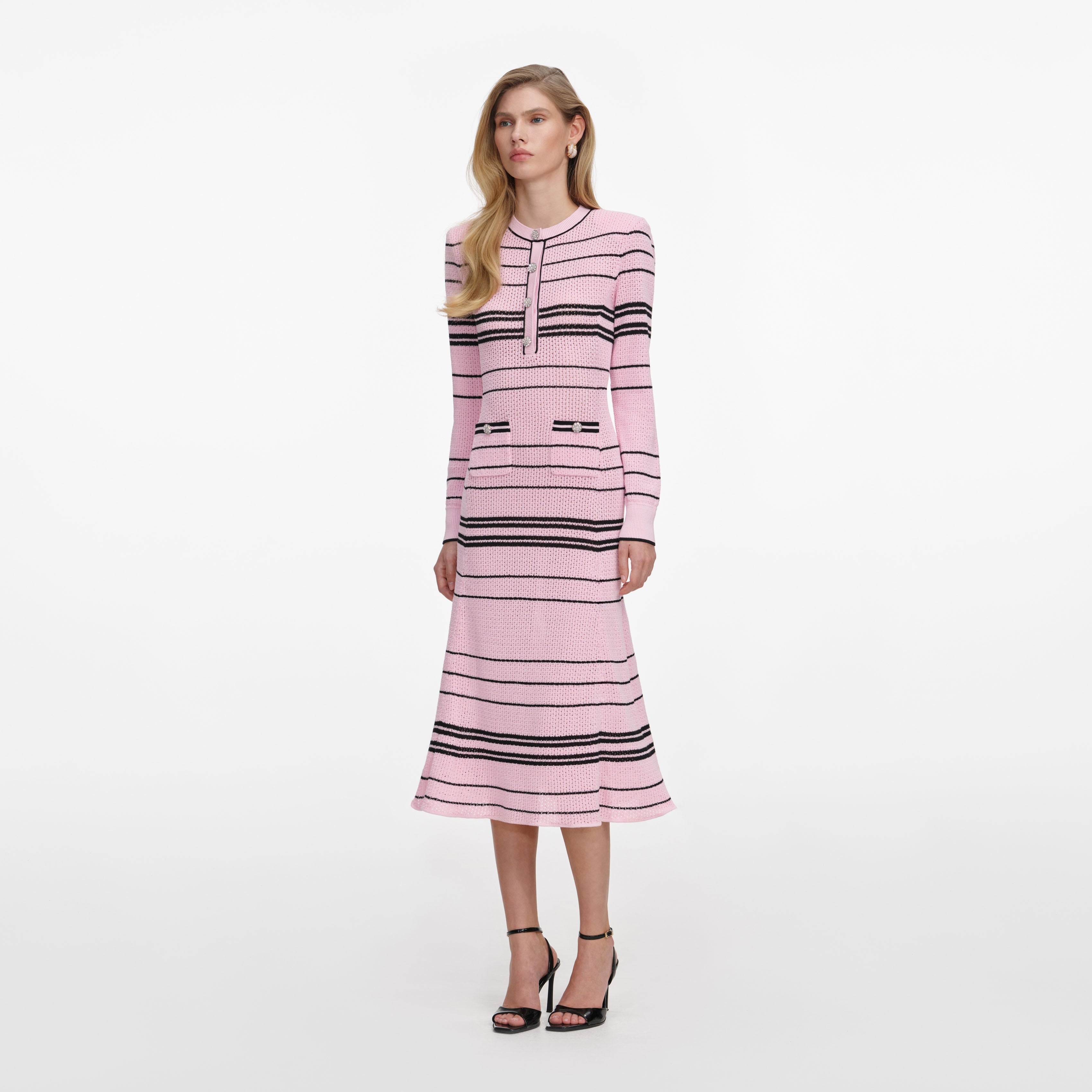 Pink Stripe Knit Midi Dress