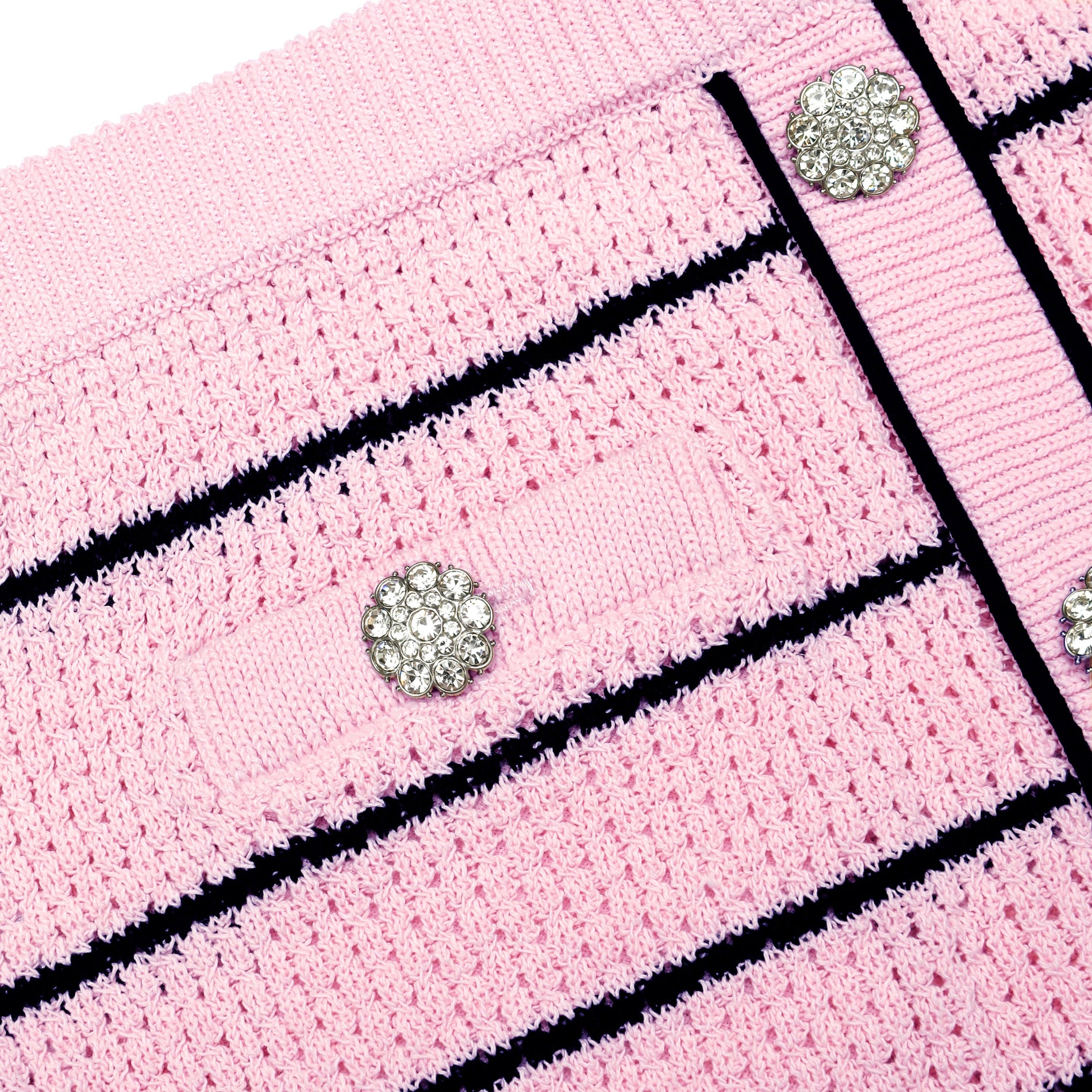 A close up of the fabric for the Pink Stripe Knit Mini Skirt