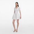 White Pointelle Knit Flared Mini Dress