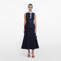 Navy Taffeta Contrast Frill Midi Dress