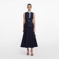 Navy Taffeta Contrast Frill Midi Dress