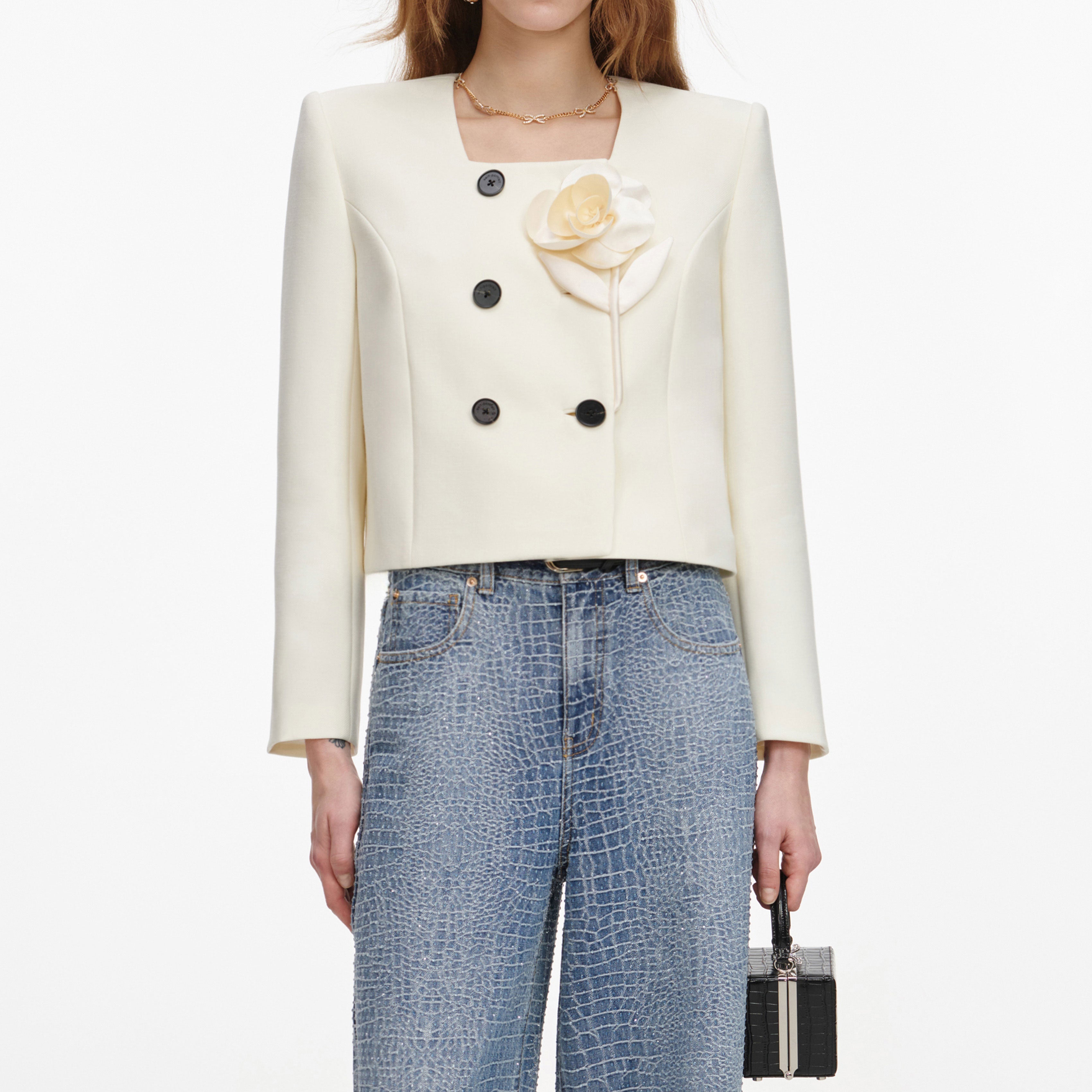 Cream 3D Flower Jacket