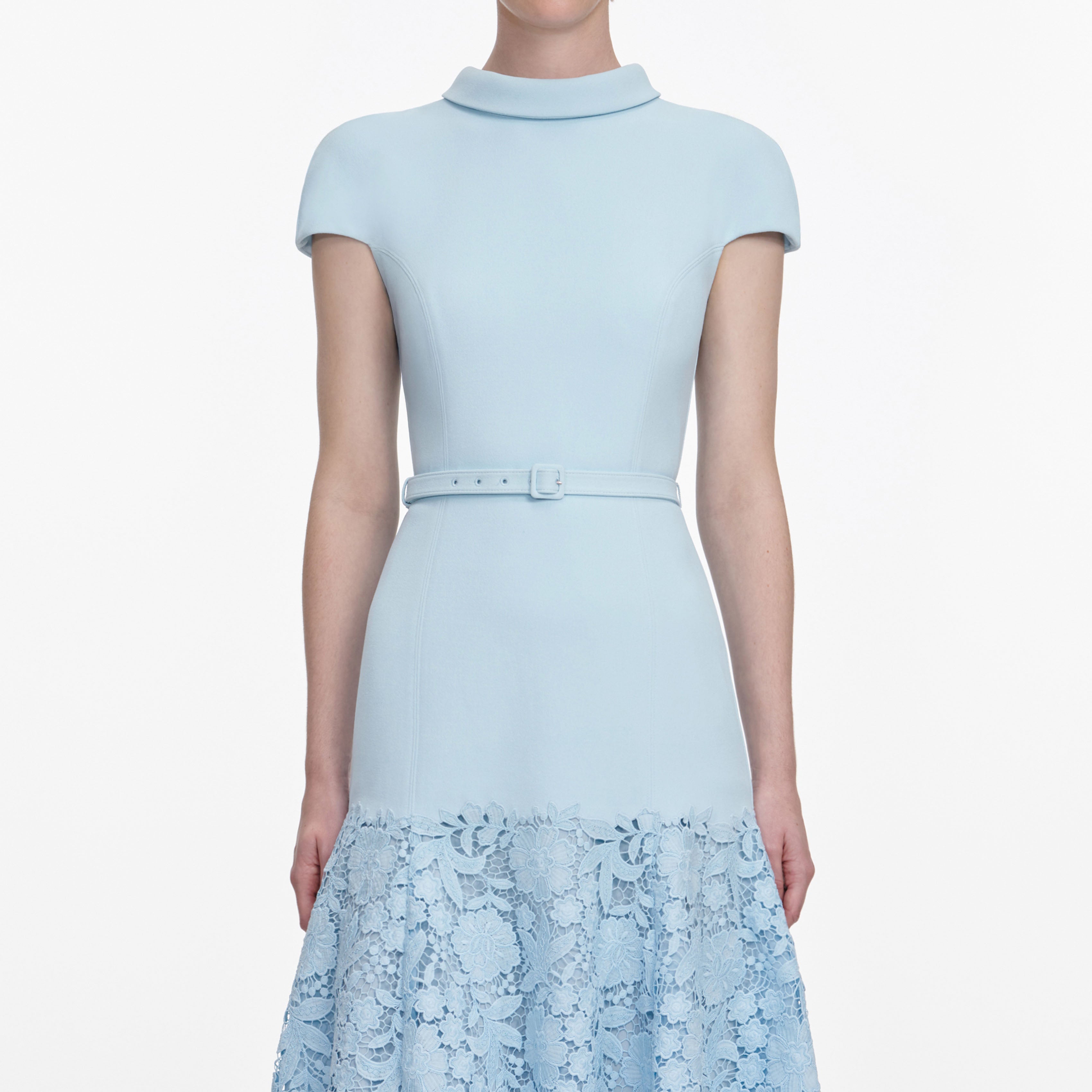Blue Crepe Lace Midi Dress