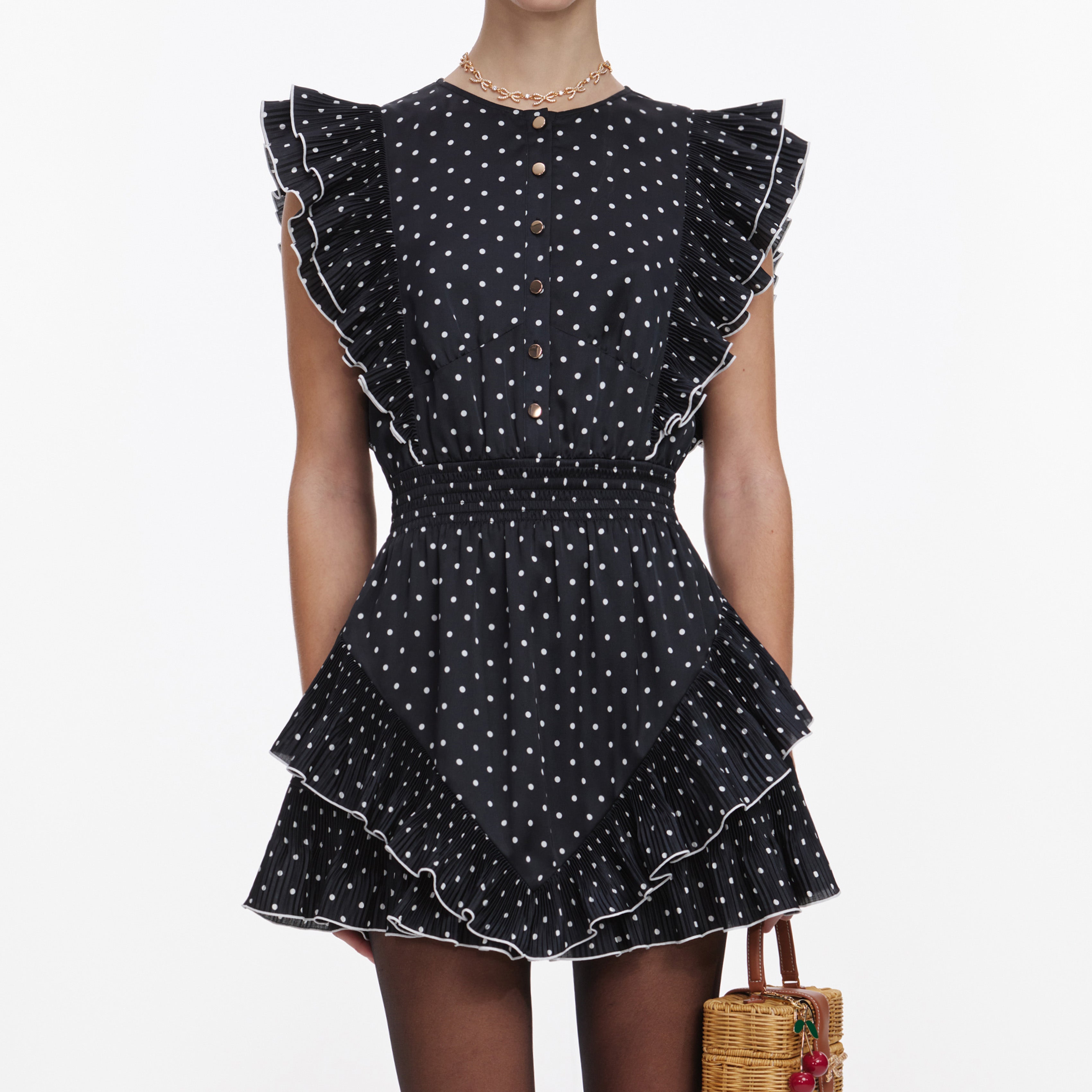 Black Polka Dot Frill Mini Dress