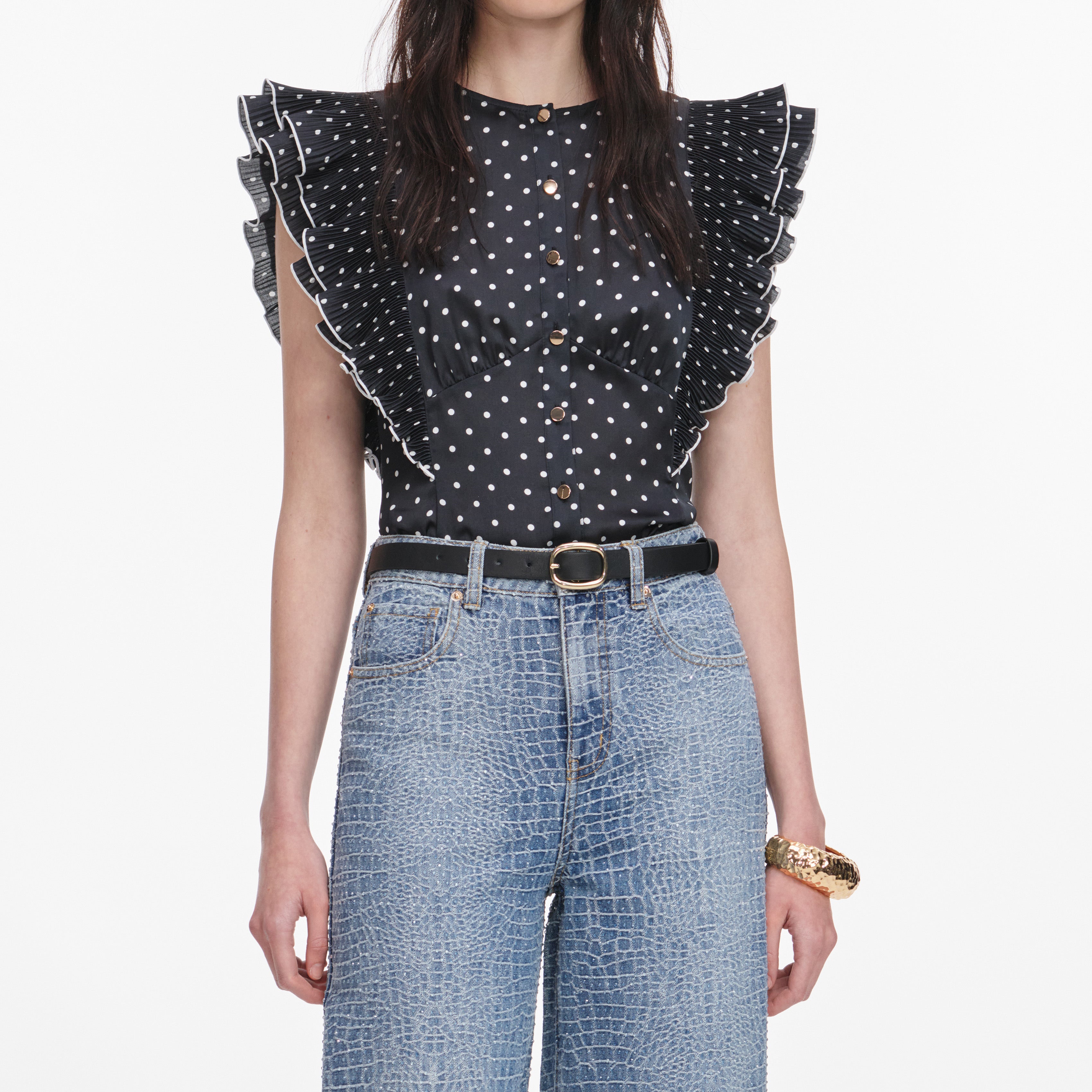Black Polka Dot Frill Top