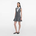 Grey Herringbone Lace Bib Mini Dress