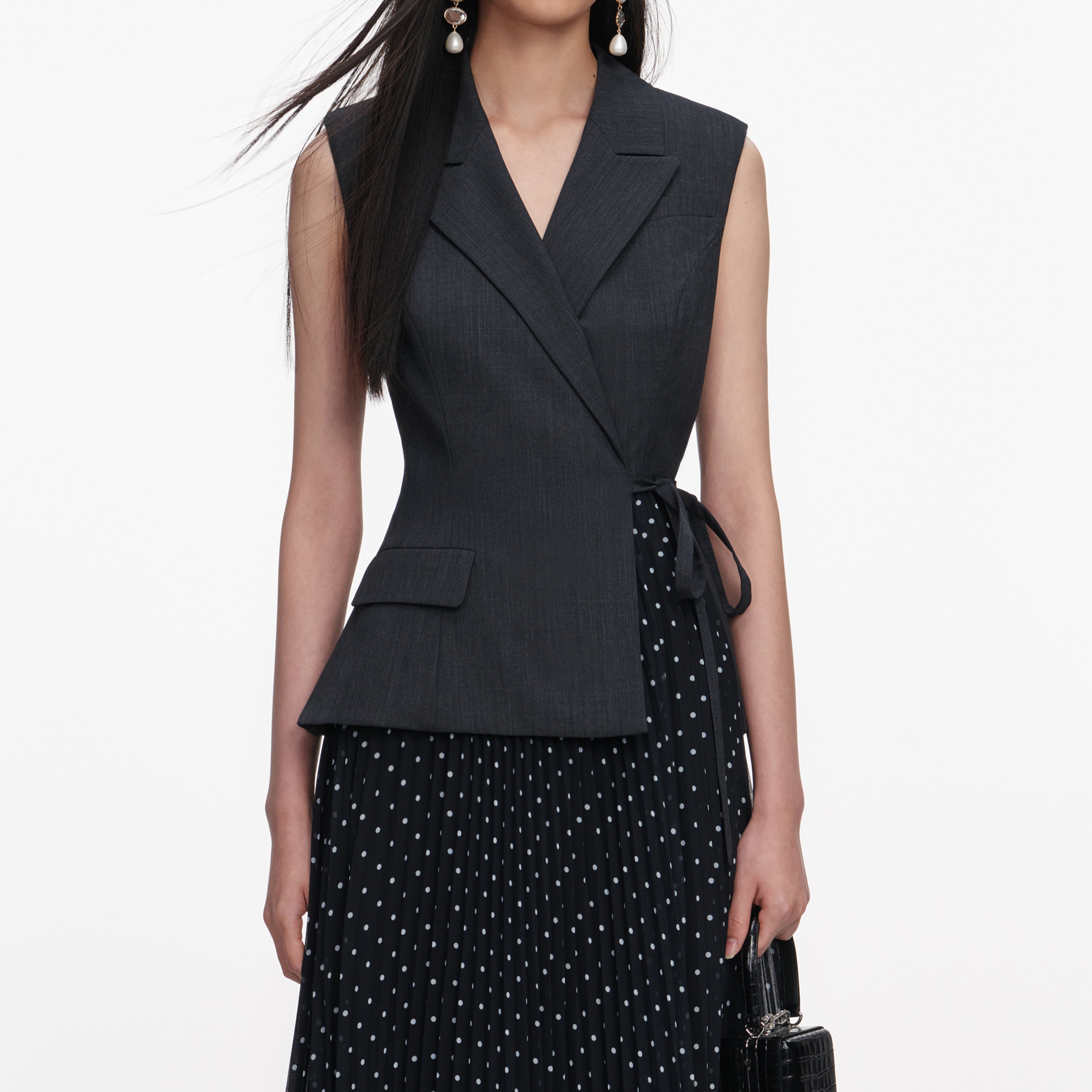 Grey Tailored Polka Dot Midi Dress