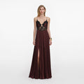 Brown Satin Lace Insert Maxi Dress